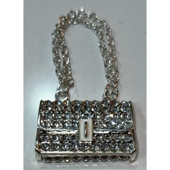 Handbags - Miniature rhinestone handbag charm, Silver Tone